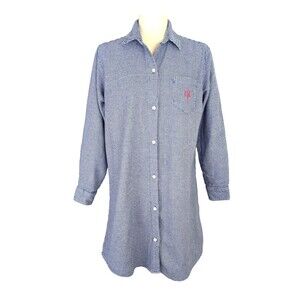 Lauren Ralph Lauren 100% Cotton Flannel Blue Houndstooth Women's MED Sleep Shirt